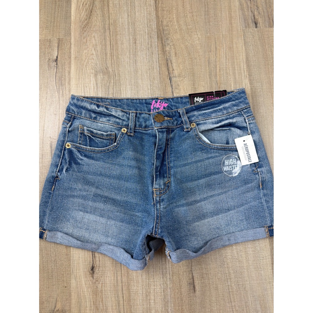Aeropostale Tokyo Darling Women High Waisted Denim Shorty Shorts Blue Size 4 NWT